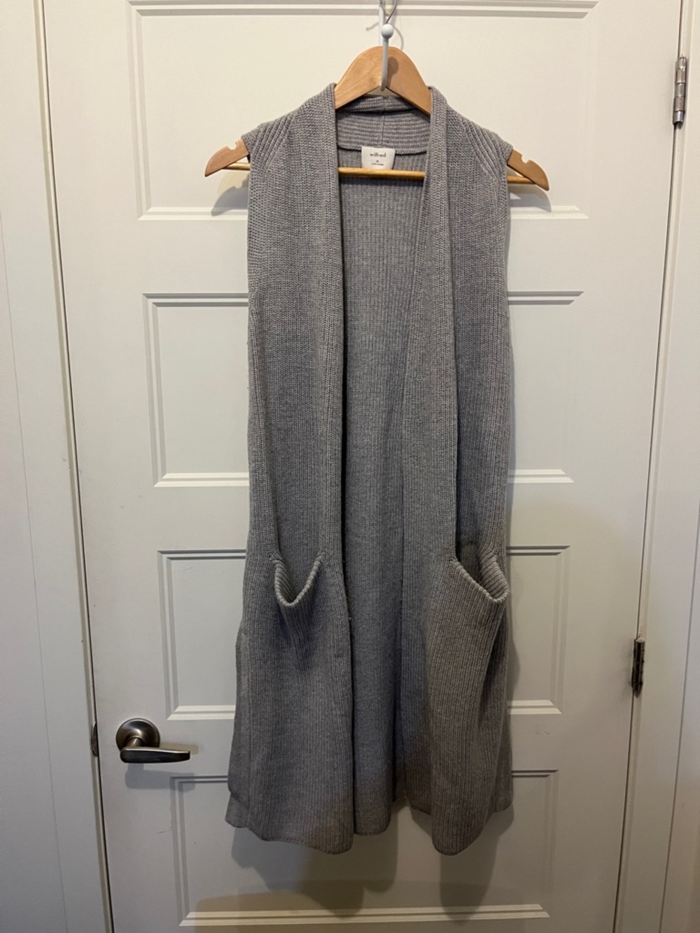 Wilfred Light Gray Long Knit Open-Front Cardigan - Picture 2 of 4